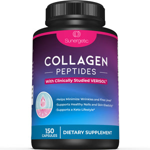 Premium Collagen Peptides Capsules – Includes 2,500 mg of VERISOL® Collagen Type 1 & Type 3 - Sunergetic