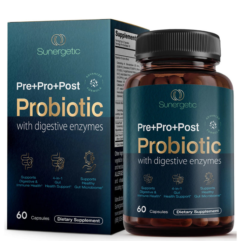 Premium 4-in-1 Probiotic Prebiotic, Postbiotic & Digestive Enzymes – 60 Capsules - Sunergetic