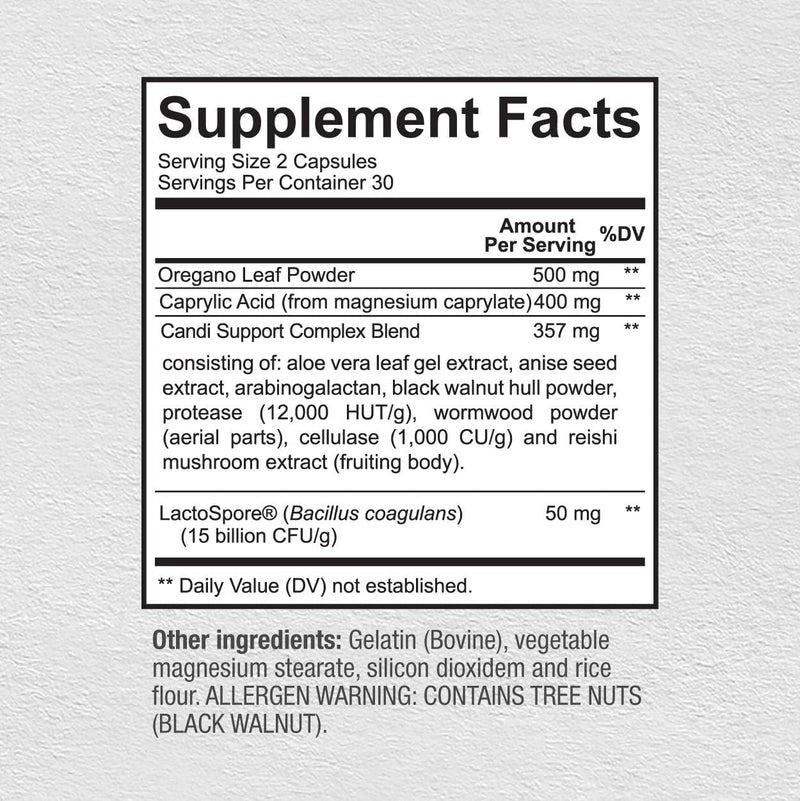 Premium Candida Cleanse Supplement – Candida Support Supplement Supports Gut Health, Digestion & Intestinal Flora - 60 Candi Support Capsules - Sunergetic