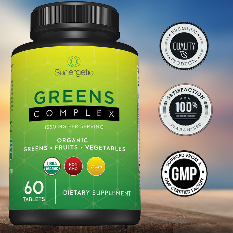 Premium USDA Organic Greens Superfood Tablets -Includes Organic Greens, Fruits & Vegetables - Sunergetic