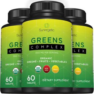 Premium USDA Organic Greens Superfood Tablets -Includes Organic Greens, Fruits & Vegetables - Sunergetic