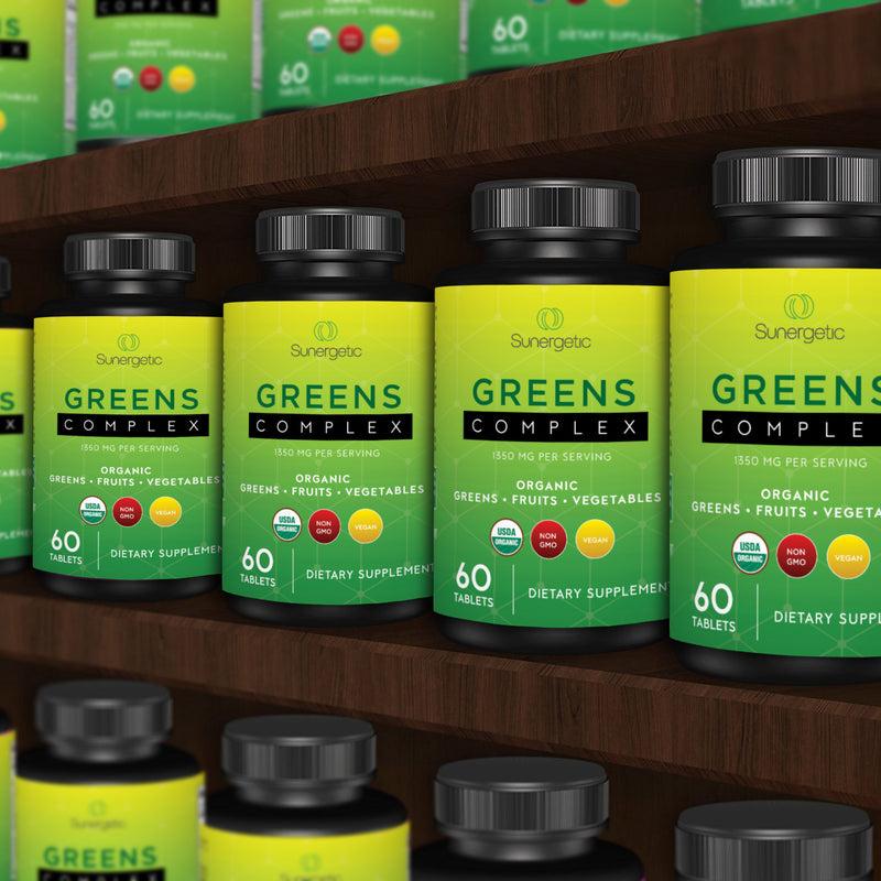 Premium USDA Organic Greens Superfood Tablets -Includes Organic Greens, Fruits & Vegetables - Sunergetic