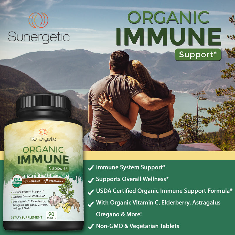Sunergetic USDA Organic Immune Support Supplement - 90 Tablets - Sunergetic