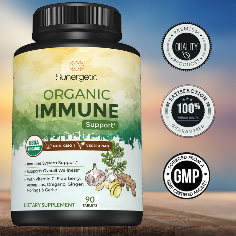 Sunergetic USDA Organic Immune Support Supplement - 90 Tablets - Sunergetic