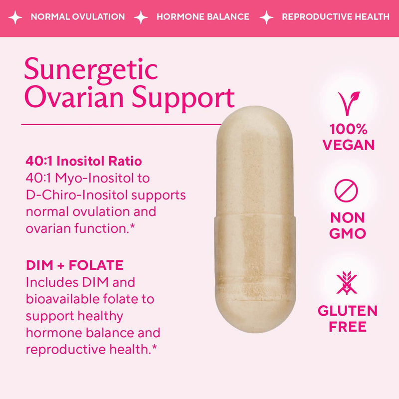 Premium Ovarian Health Support Supplement – Hormone Balance, Ovulation & Cycle Regularity - Myo-Inositol & D-Chiro Inositol Supplement for Women – 40:1 Inositol Ratio With Folate & DIM – 90 Capsules - Sunergetic