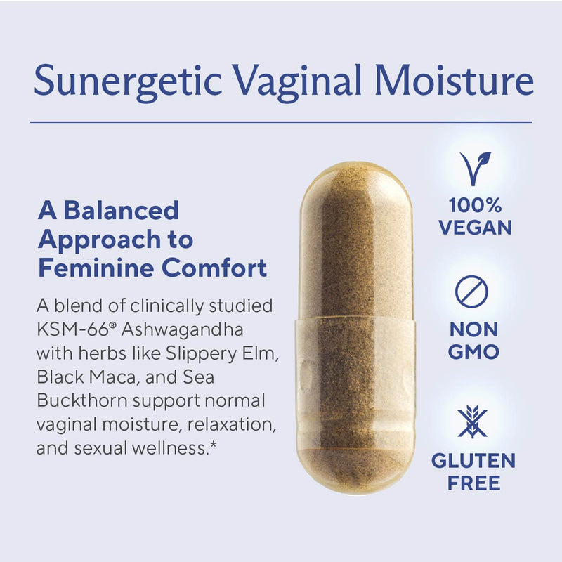 Premium Vaginal Moisture Support Capsules - Vaginal Moisture & Mood, Sexual Function, & Relaxation, Vaginal Dryness, Feminine Wellness & Intimacy, KSM 66 Ashwagandha, Slippery Elm & Maca - 60 Capsules - Sunergetic