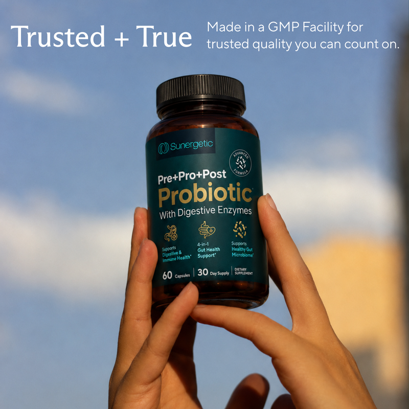 Premium 4-in-1 Probiotic Prebiotic, Postbiotic & Digestive Enzymes – 60 Capsules - Sunergetic