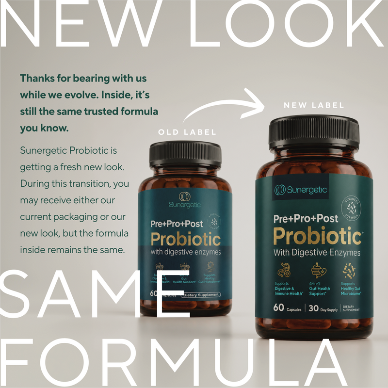 Premium 4-in-1 Probiotic Prebiotic, Postbiotic & Digestive Enzymes – 60 Capsules - Sunergetic