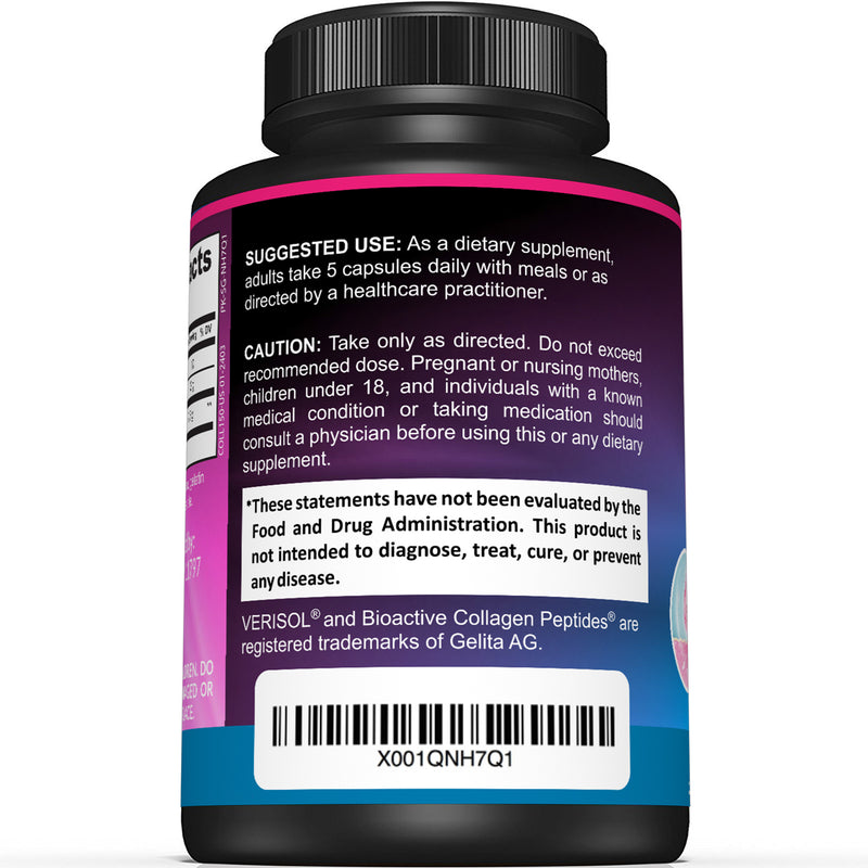 Premium Collagen Peptides Capsules – Includes 2,500 mg of VERISOL® Collagen Type 1 & Type 3 - Sunergetic