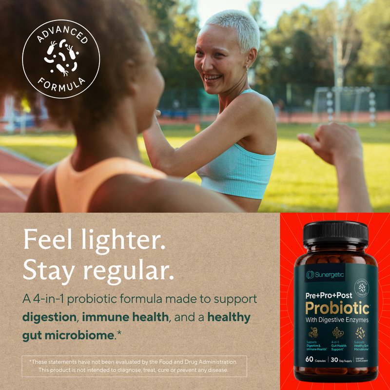 Premium 4-in-1 Probiotic Prebiotic, Postbiotic & Digestive Enzymes – 60 Capsules - Sunergetic