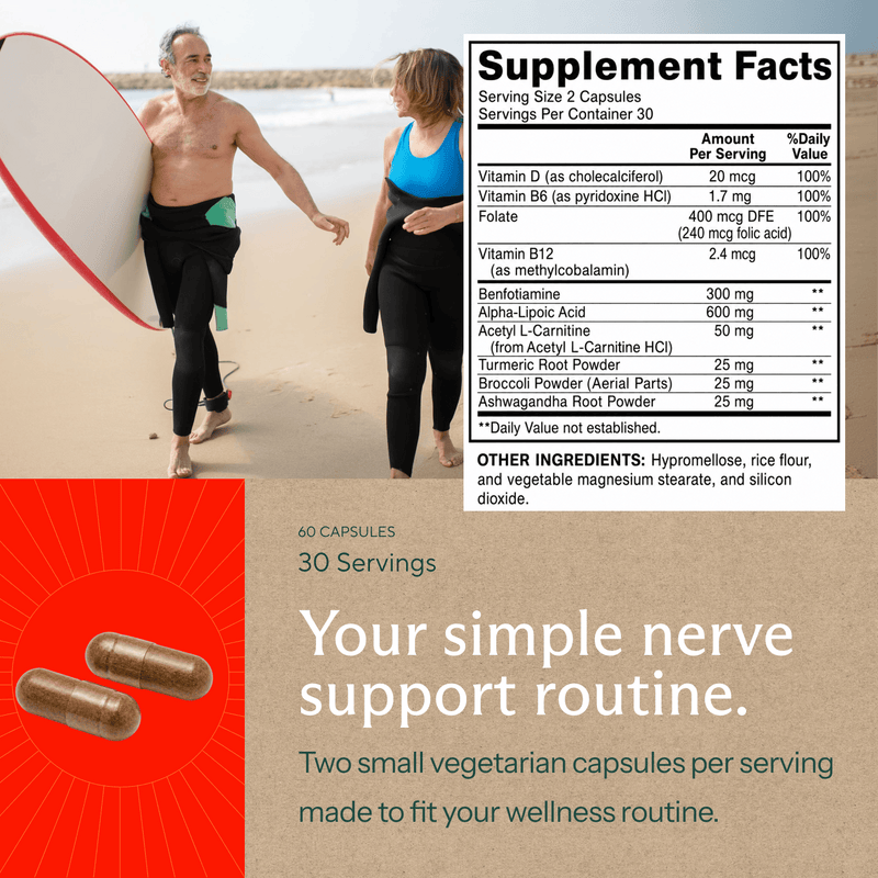 Premium Nerve Support Supplement - 60 Capsules - Sunergetic
