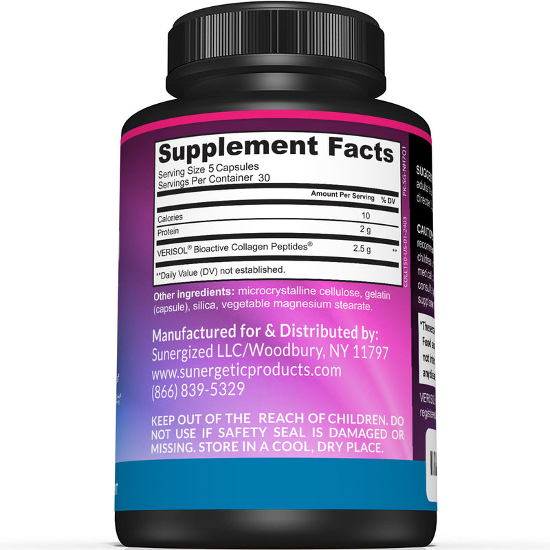 Premium Collagen Peptides Capsules – Includes 2,500 mg of VERISOL® Collagen Type 1 & Type 3 - Sunergetic