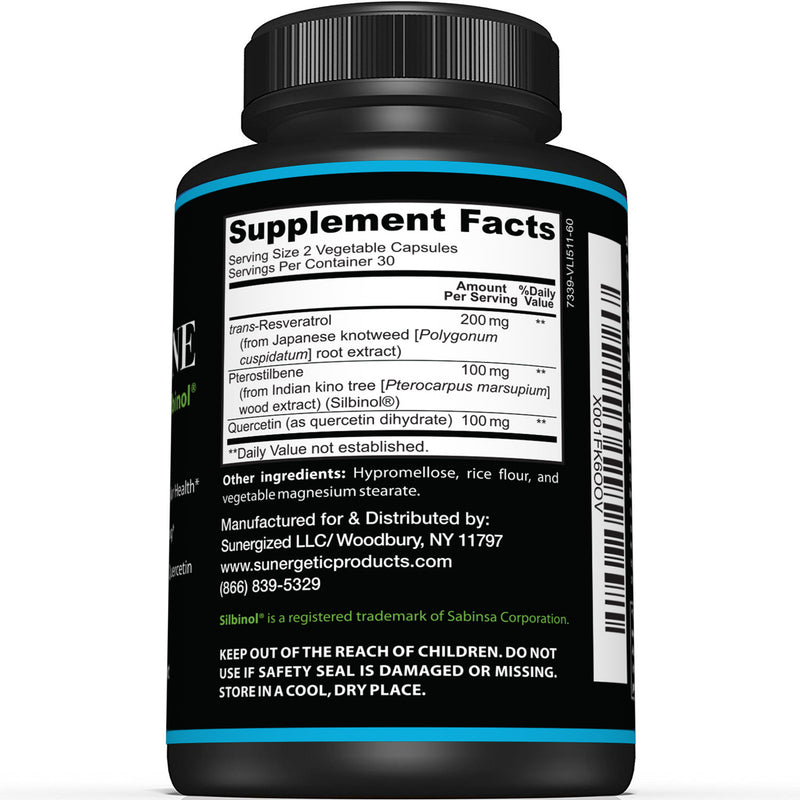Powerful Pterostilbene Supplement - With Resveratrol & Quercetin - Sunergetic