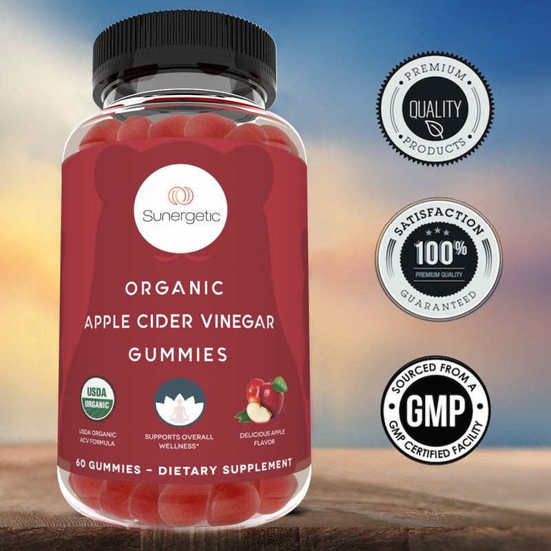 USDA Organic Apple Cider Vinegar Gummies - 60 ACV Gummies - Sunergetic