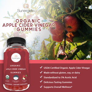 USDA Organic Apple Cider Vinegar Gummies - 60 ACV Gummies - Sunergetic