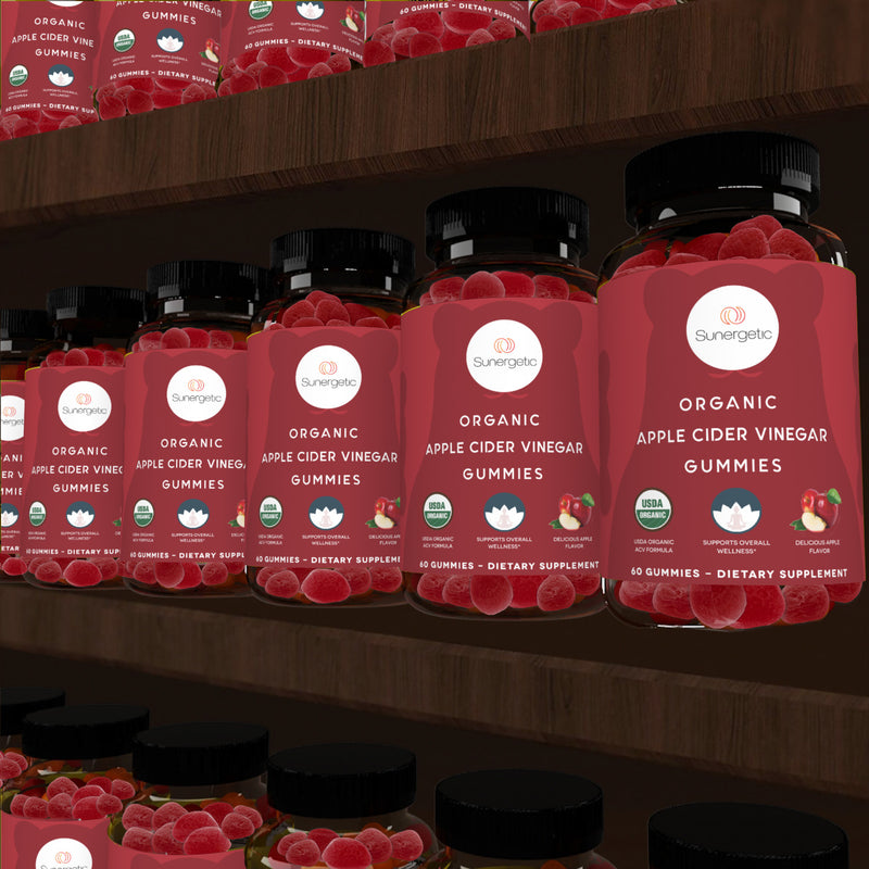 USDA Organic Apple Cider Vinegar Gummies - 60 ACV Gummies - Sunergetic