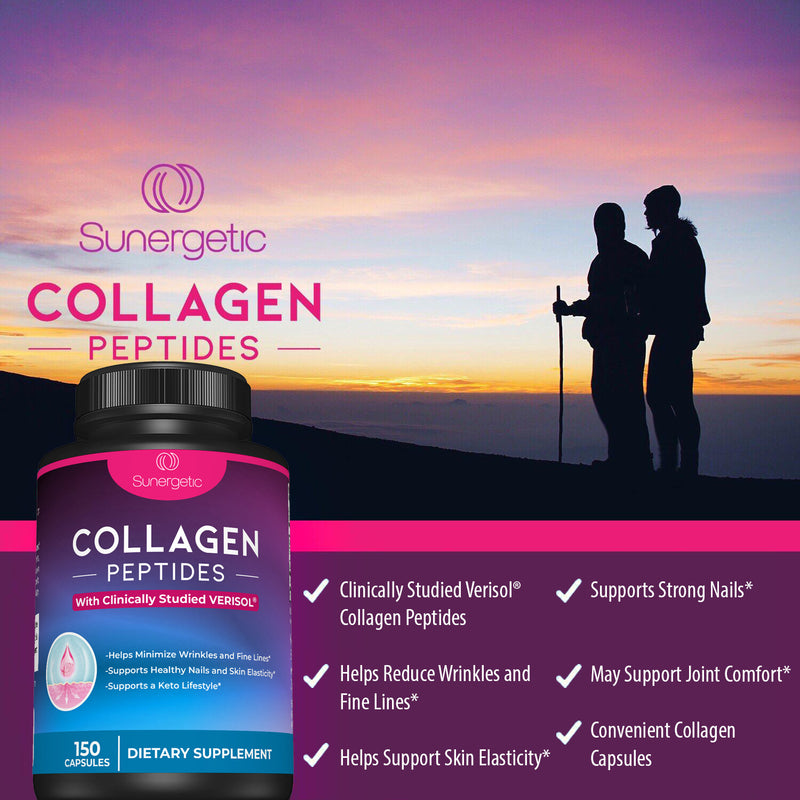 Premium Collagen Peptides Capsules – Includes 2,500 mg of VERISOL® Collagen Type 1 & Type 3 - Sunergetic