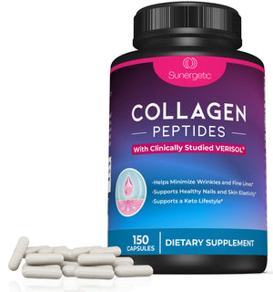 Premium Collagen Peptides Capsules – Includes 2,500 mg of VERISOL® Collagen Type 1 & Type 3 - Sunergetic