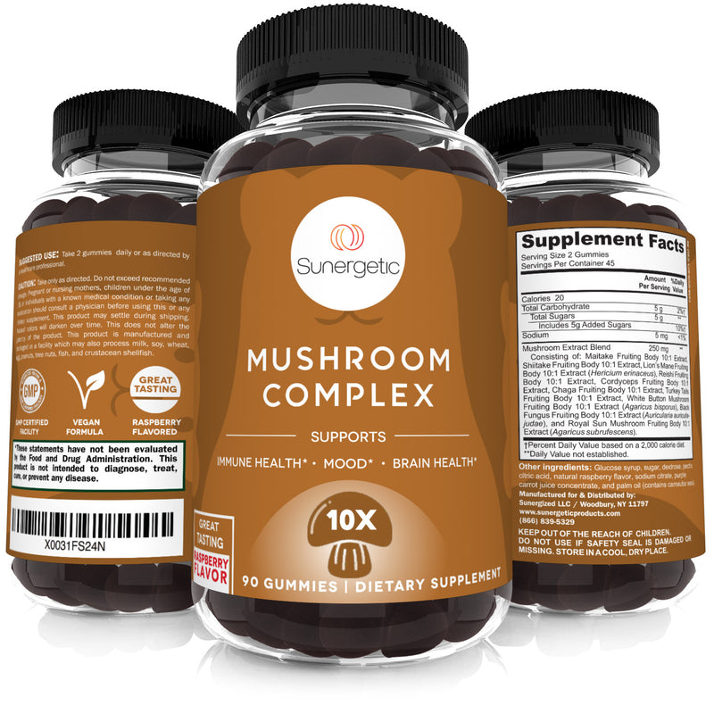 Premium Mushroom Gummies Supplement - 90 Gummies - Sunergetic