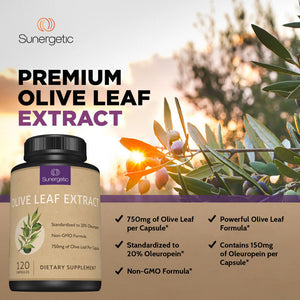 Premium Olive Leaf Extract - 750mg Per Capsule - Sunergetic