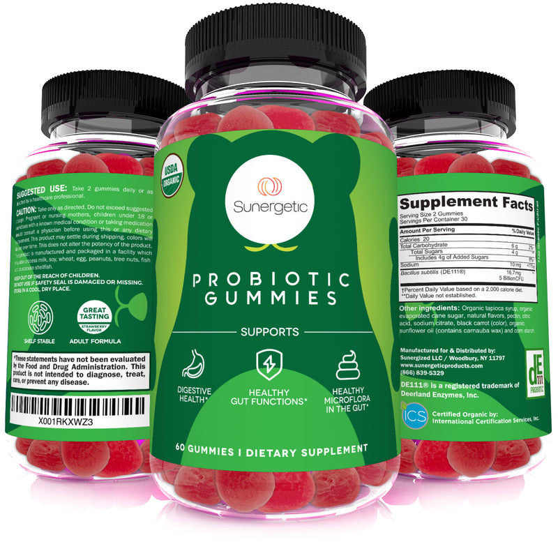 Organic Probiotic Gummies – 5 Billion CFU Per Serving - 60 Probiotic Gummies - Sunergetic