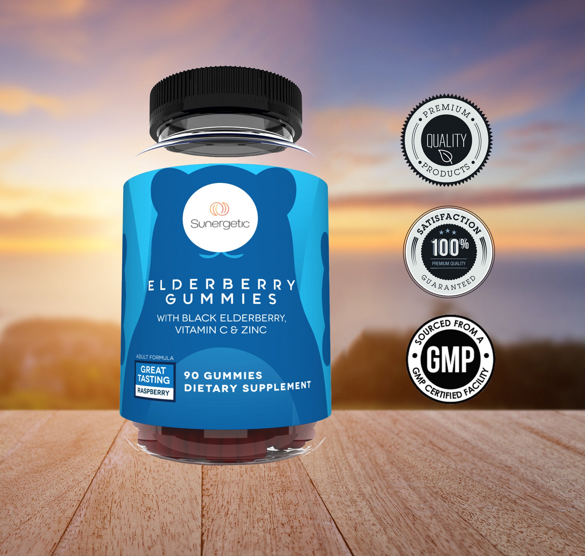 Sunergetic Premium Black Elderberry Gummies with Vitamin C & Zinc - Sunergetic