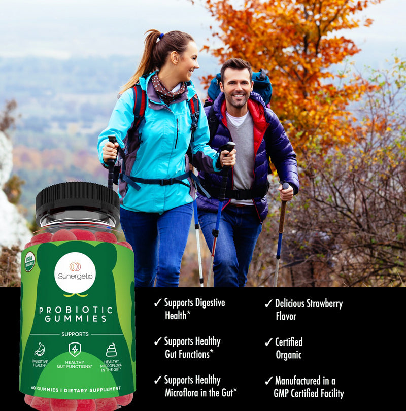 Organic Probiotic Gummies – 5 Billion CFU Per Serving - 60 Probiotic Gummies - Sunergetic