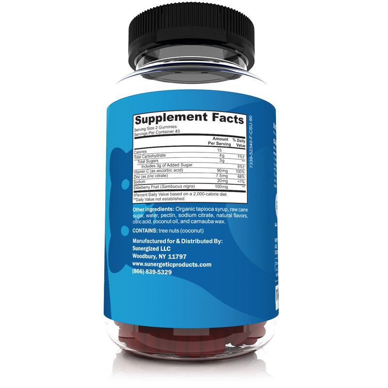 Sunergetic Premium Black Elderberry Gummies with Vitamin C & Zinc - Sunergetic