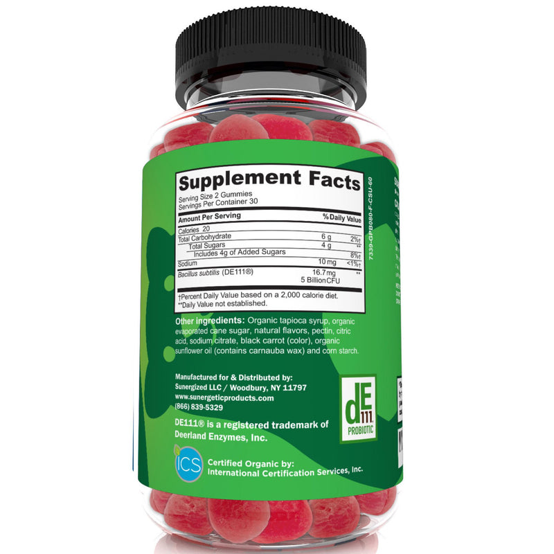 Organic Probiotic Gummies – 5 Billion CFU Per Serving - 60 Probiotic Gummies - Sunergetic